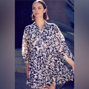 MISA Los Angeles Women’s Small Mita mini shirt Dress chiffon black & white